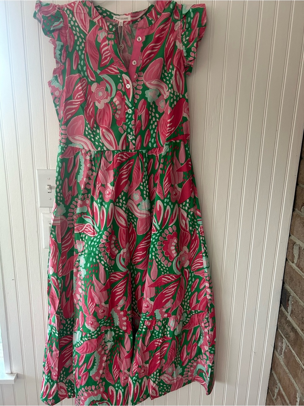 Mary Square Bright Pink & Green Floral Maxi Dress